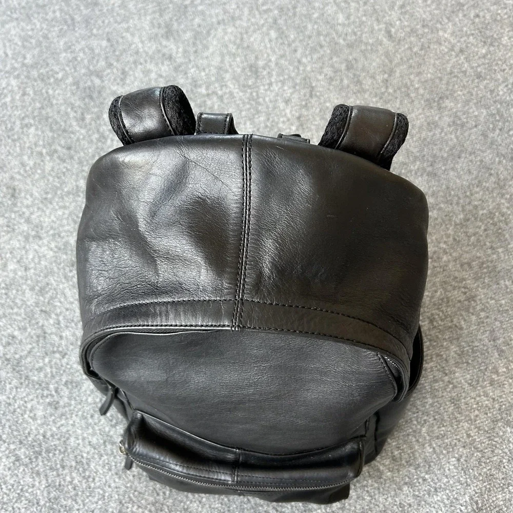 Massimo Dutti Backpack Mens Medium Black Leather Laptop Zip Pocket‎ Bag